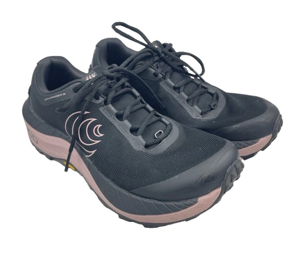 Topo Athletic MTN Racer 3 Women's Size 8 Black Mauve Trail Running Vibram Shoes